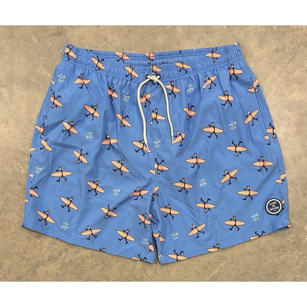 Life Is Good Lined Swim Trunks Shorts Mens XL Beach Surfing Print Blue